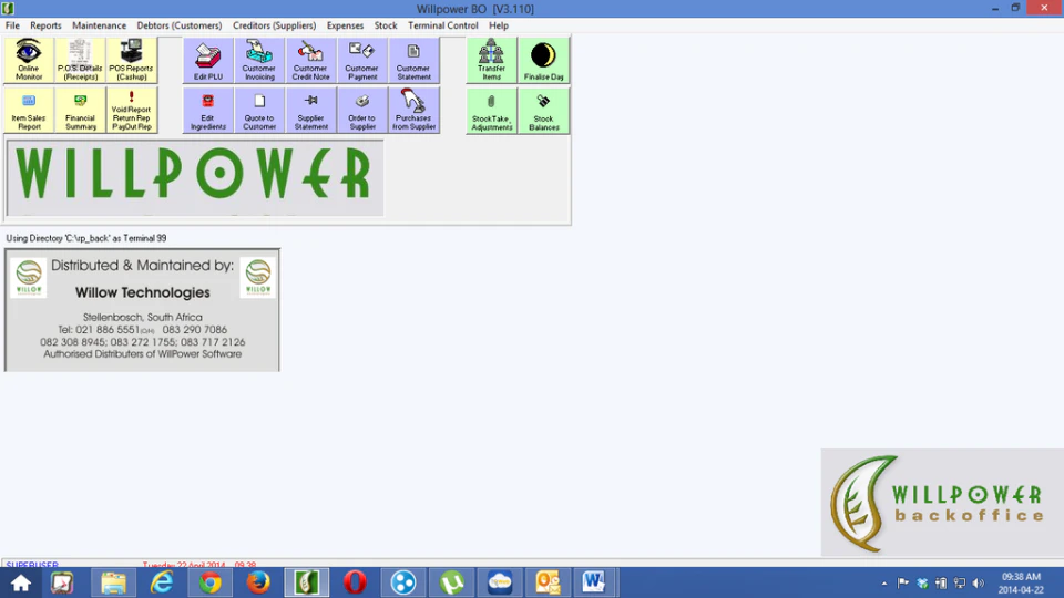 screenshot of WillPower Point of Sale